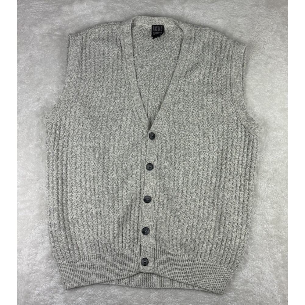 Vintage 80s Button Vest Mens Sz XL Cable Knit Cotton Grandpa Casual Options USA